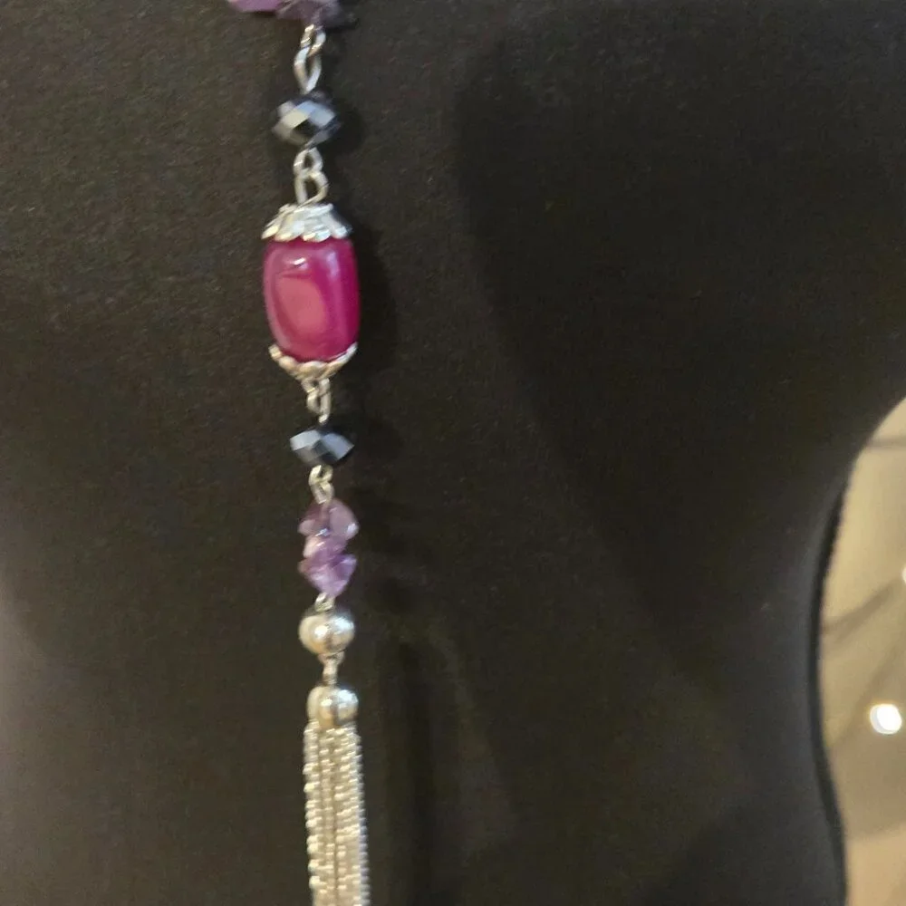 Bead & Chain Silver toned necklace - Extender clasp - Pre-Owned